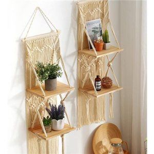 Macrame Wall Hanging Shelf Set of 2 Shelves Handmade Decorative Floating Boho